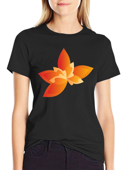 Modern Orange Flower Graphic Black T-Shirt