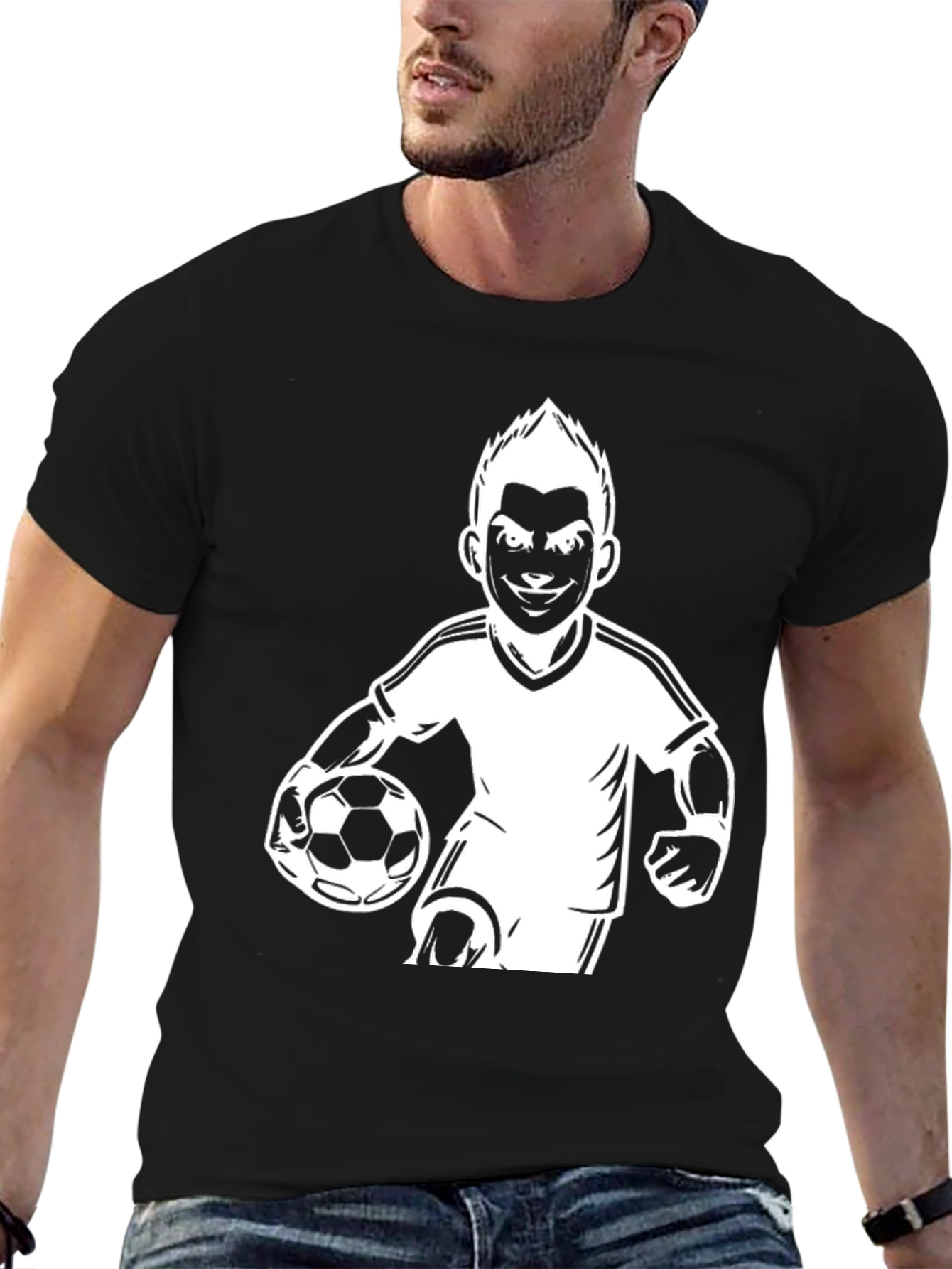 Mens Black Soccer Player Graphic T-Shirt