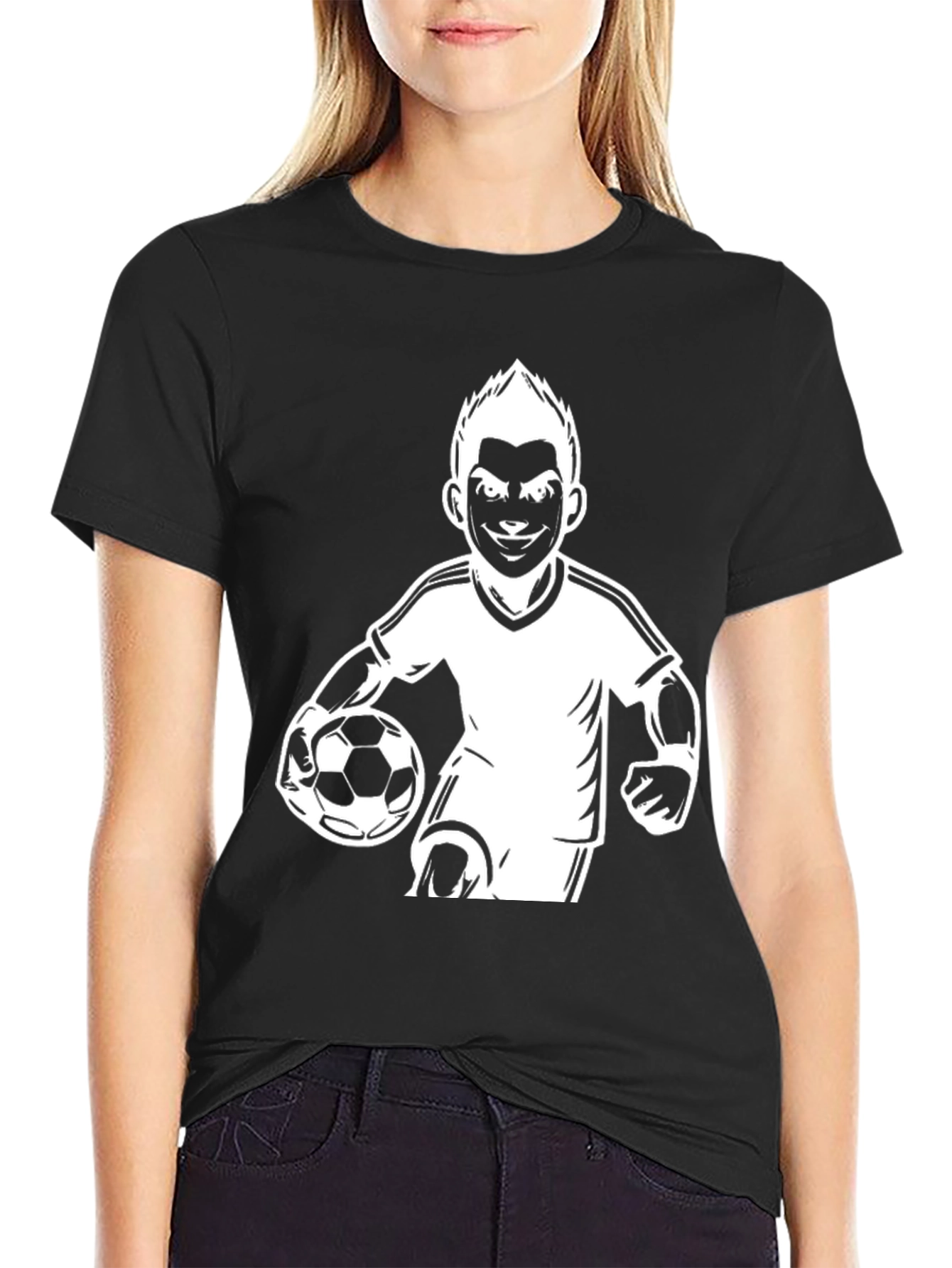 Mens Black Soccer Player Graphic T-Shirt