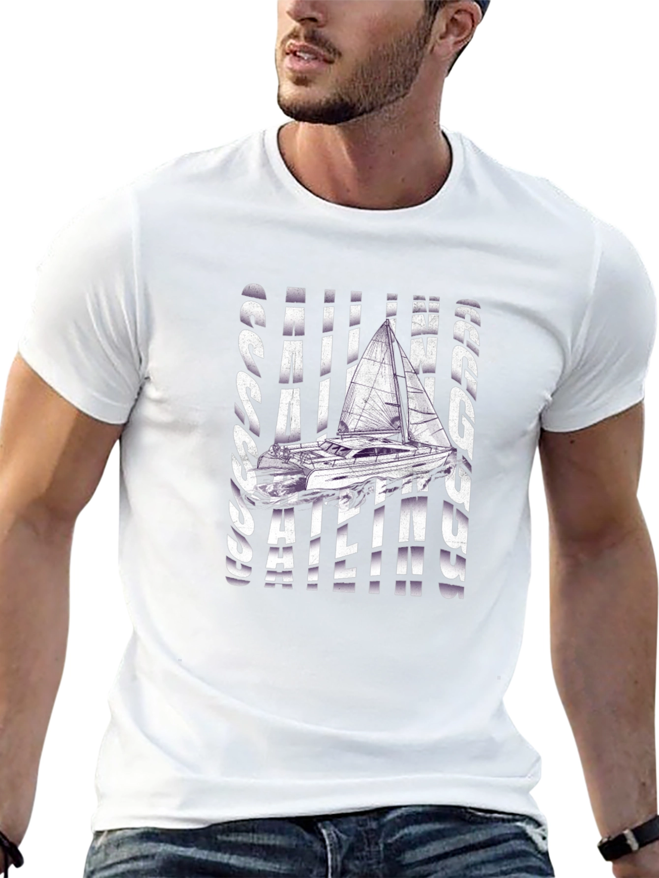 Sailing Graphic T-Shirt - Black Crew Neck