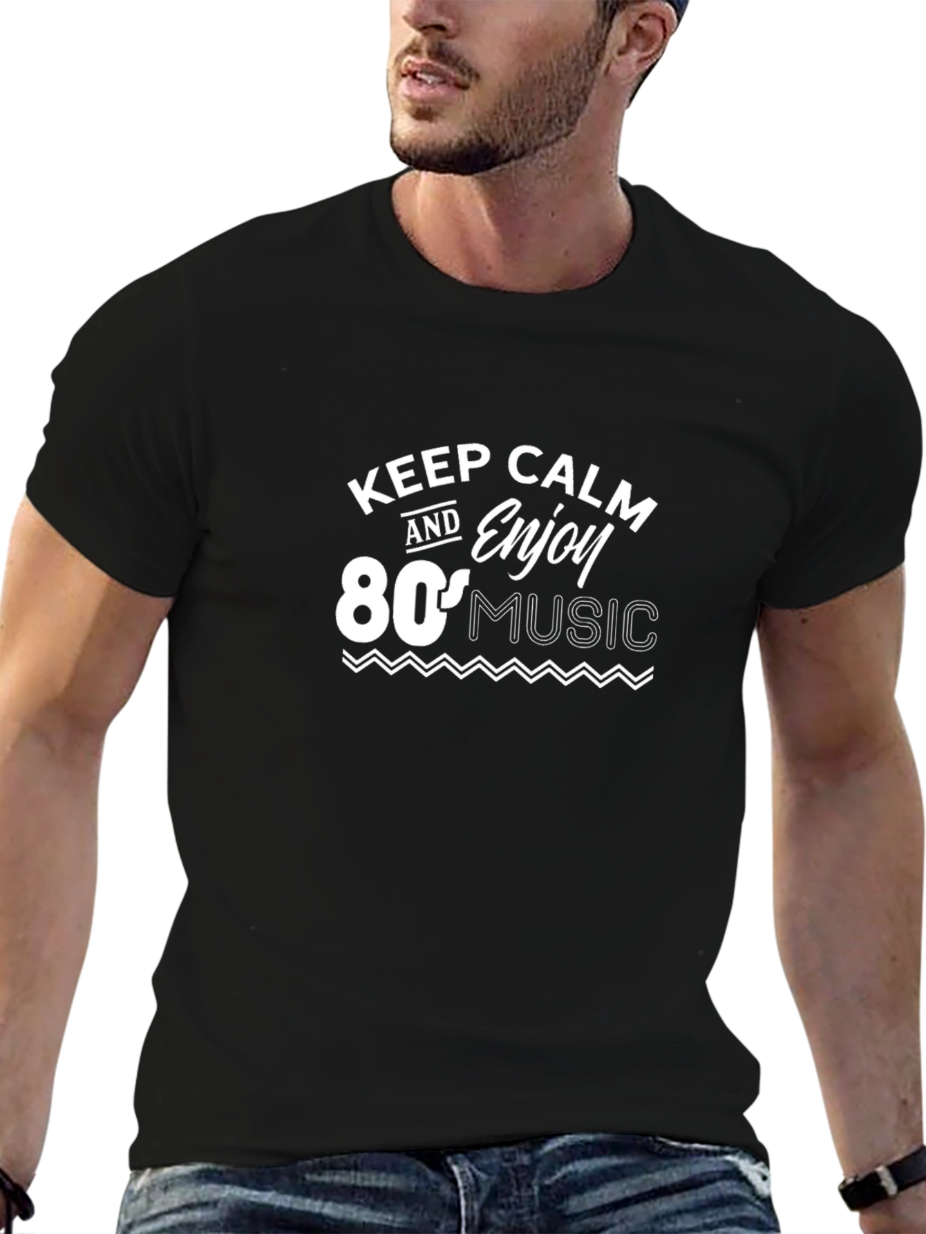 Keep Calm & Enjoy 80s Music - Black T-Shirt