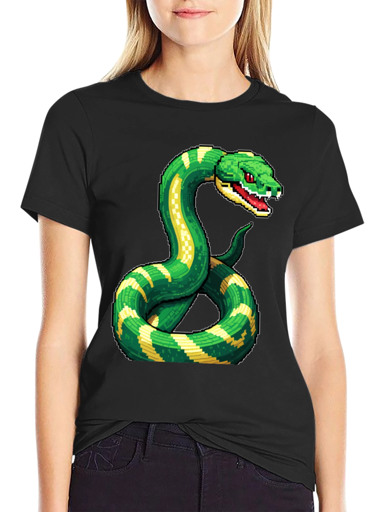 Pixelated Snake Graphic Tee - Gamer Style