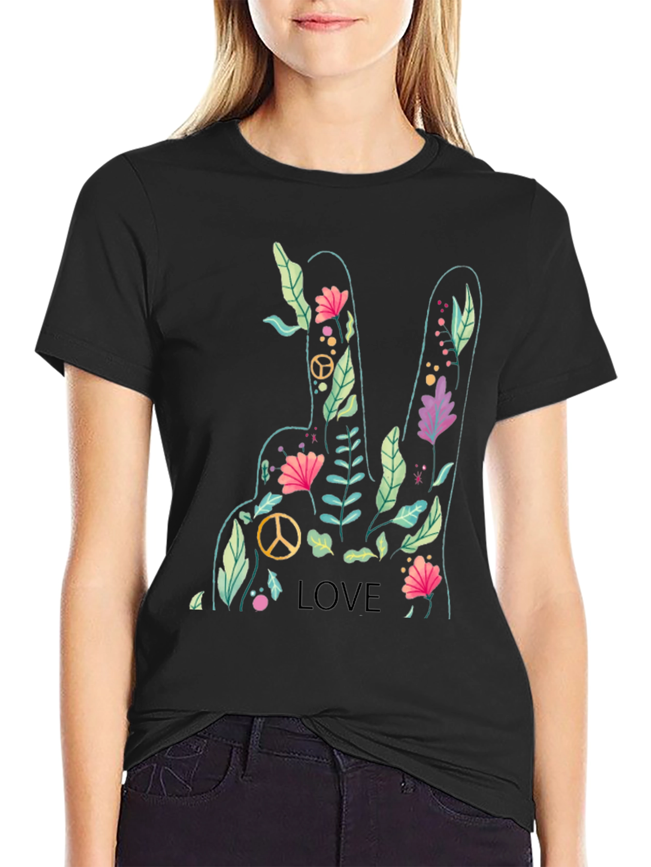 Peace Love Flower Graphic Tee - Soft Cotton Blend