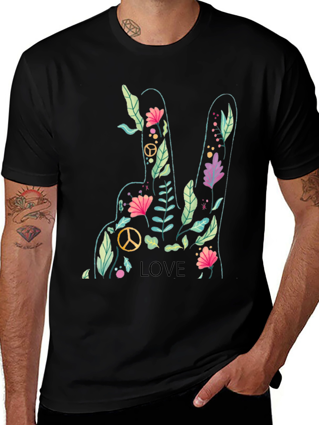 Peace Love Flower Graphic Tee - Soft Cotton Blend