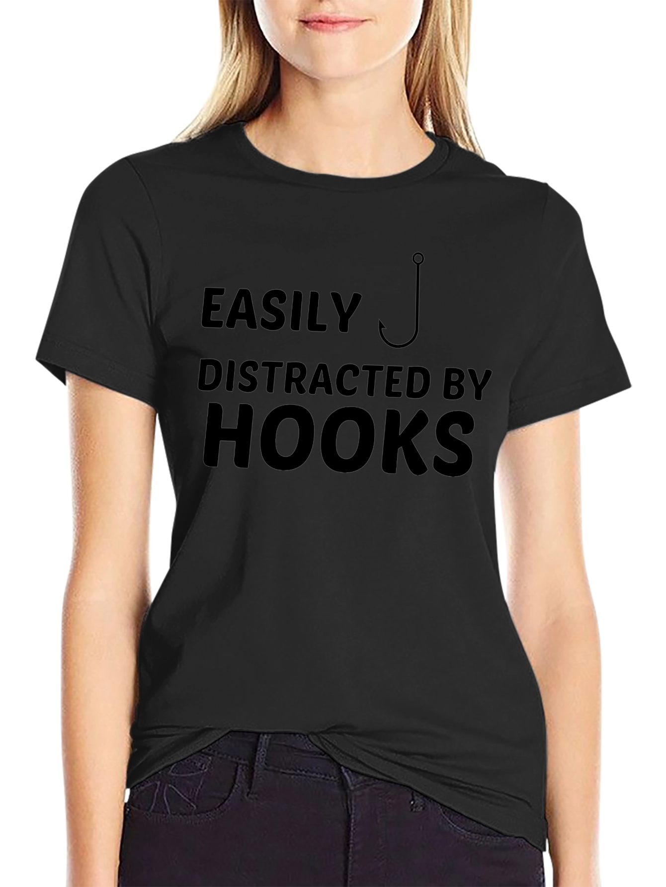 Easily Distracted By Hooks Black T-Shirt Fishing
