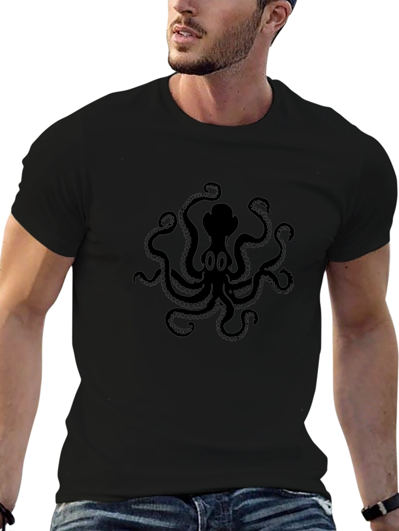 Octopus Graphic Print T-Shirt - Black