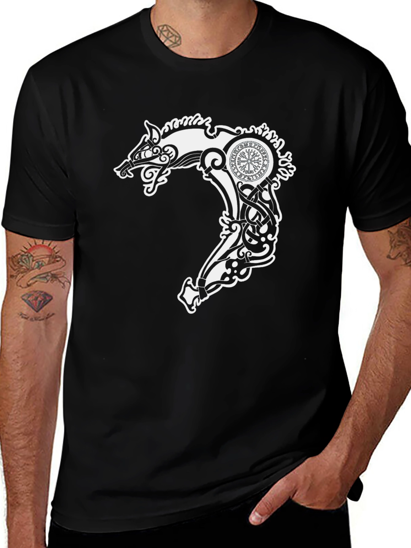 Viking Wolf Head Graphic Tee - Black