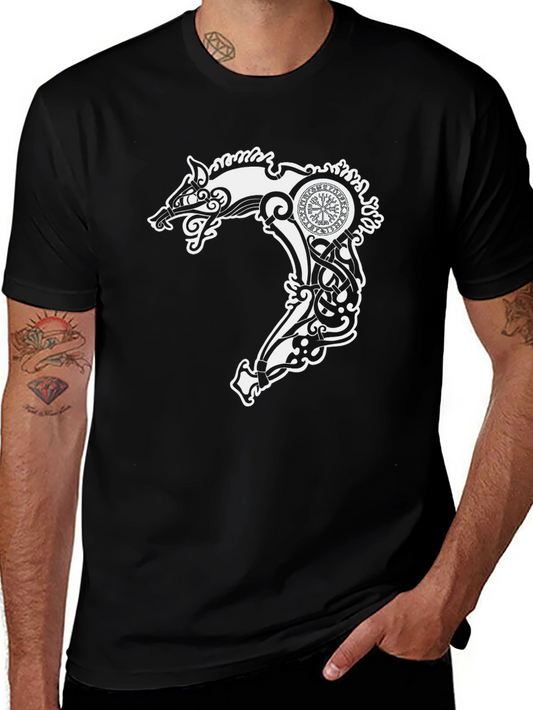 Viking Wolf Head Graphic Tee - Black
