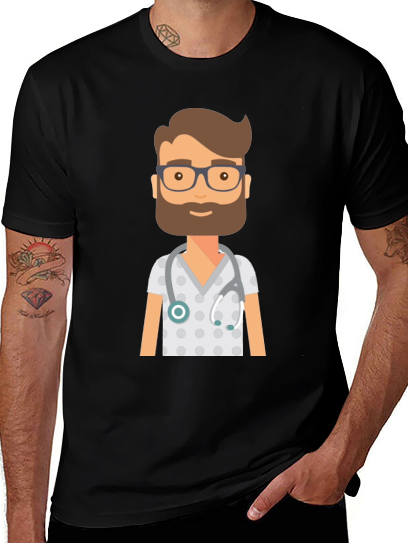 Doctor Cartoon Graphic T-Shirt - Medical Professional Style