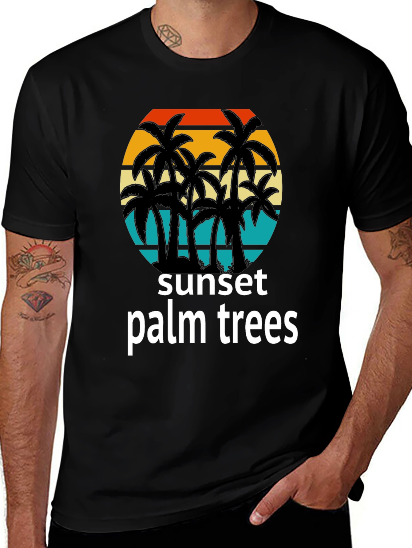 Sunset Palm Trees Graphic Tee - Tropical Vibes
