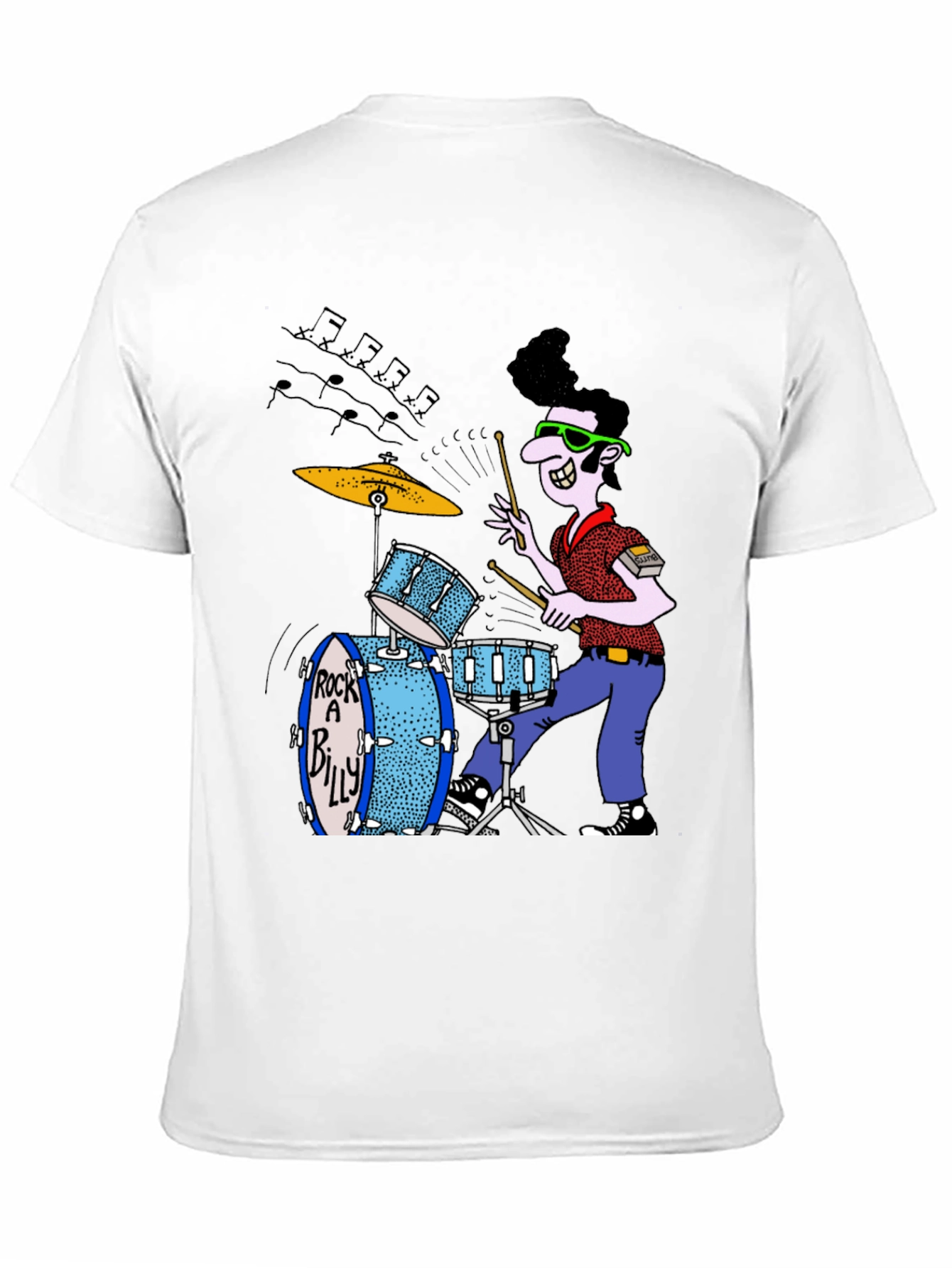 Rockabilly Drummer Graphic Tee - Black Cotton T-Shirt