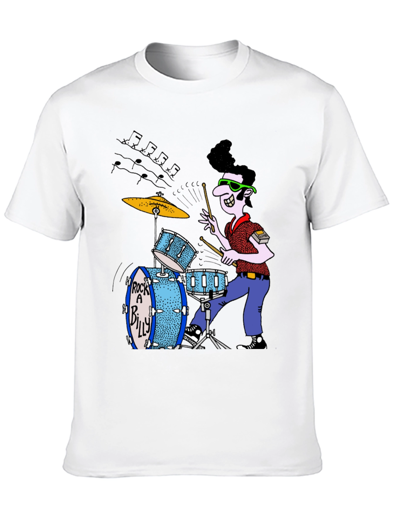 Rockabilly Drummer Graphic Tee - Black Cotton T-Shirt