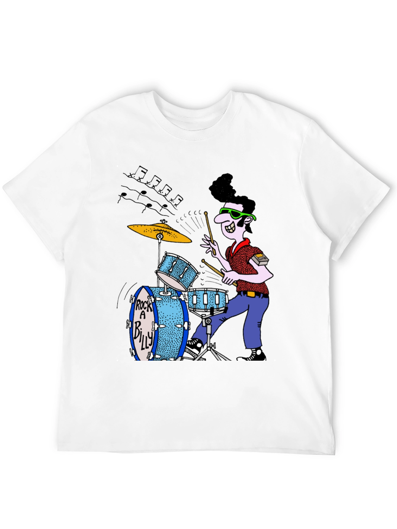 Rockabilly Drummer Graphic Tee - Black Cotton T-Shirt