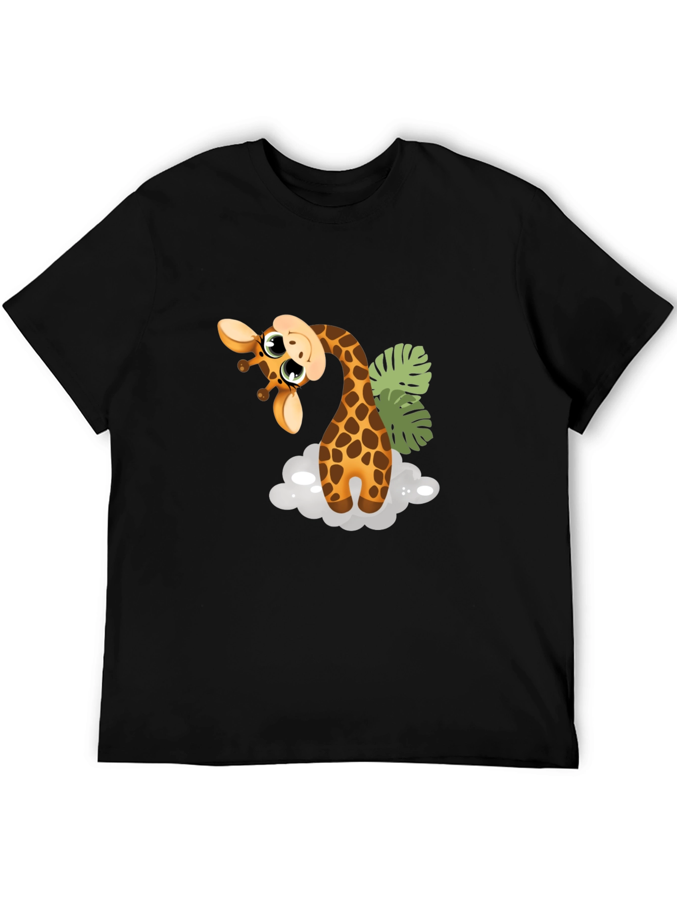 Cute Giraffe Graphic Tee - Black Cotton T-Shirt