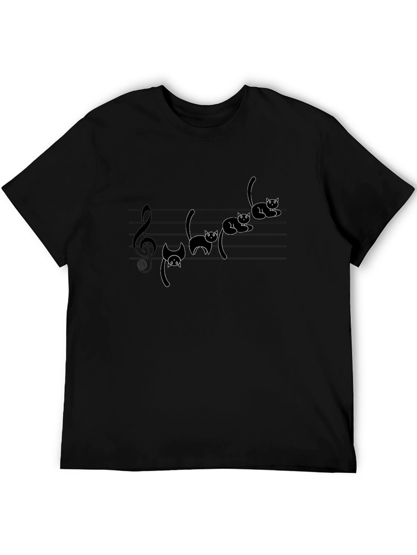 Musical Cats Graphic Tee - Black Cotton T-Shirt