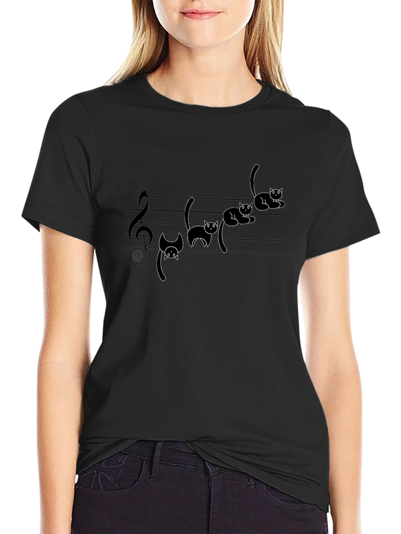 Musical Cats Graphic Tee - Black Cotton T-Shirt