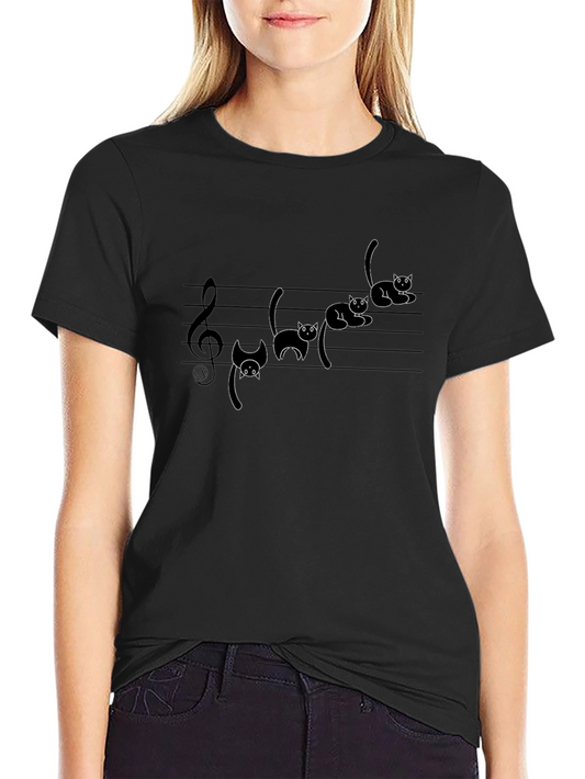 Musical Cats Graphic Tee - Black Cotton T-Shirt