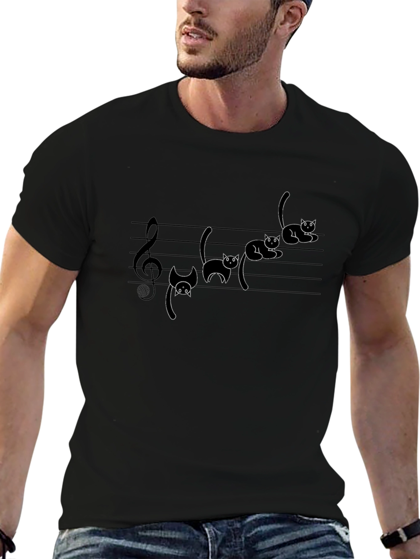 Musical Cats Graphic Tee - Black Cotton T-Shirt