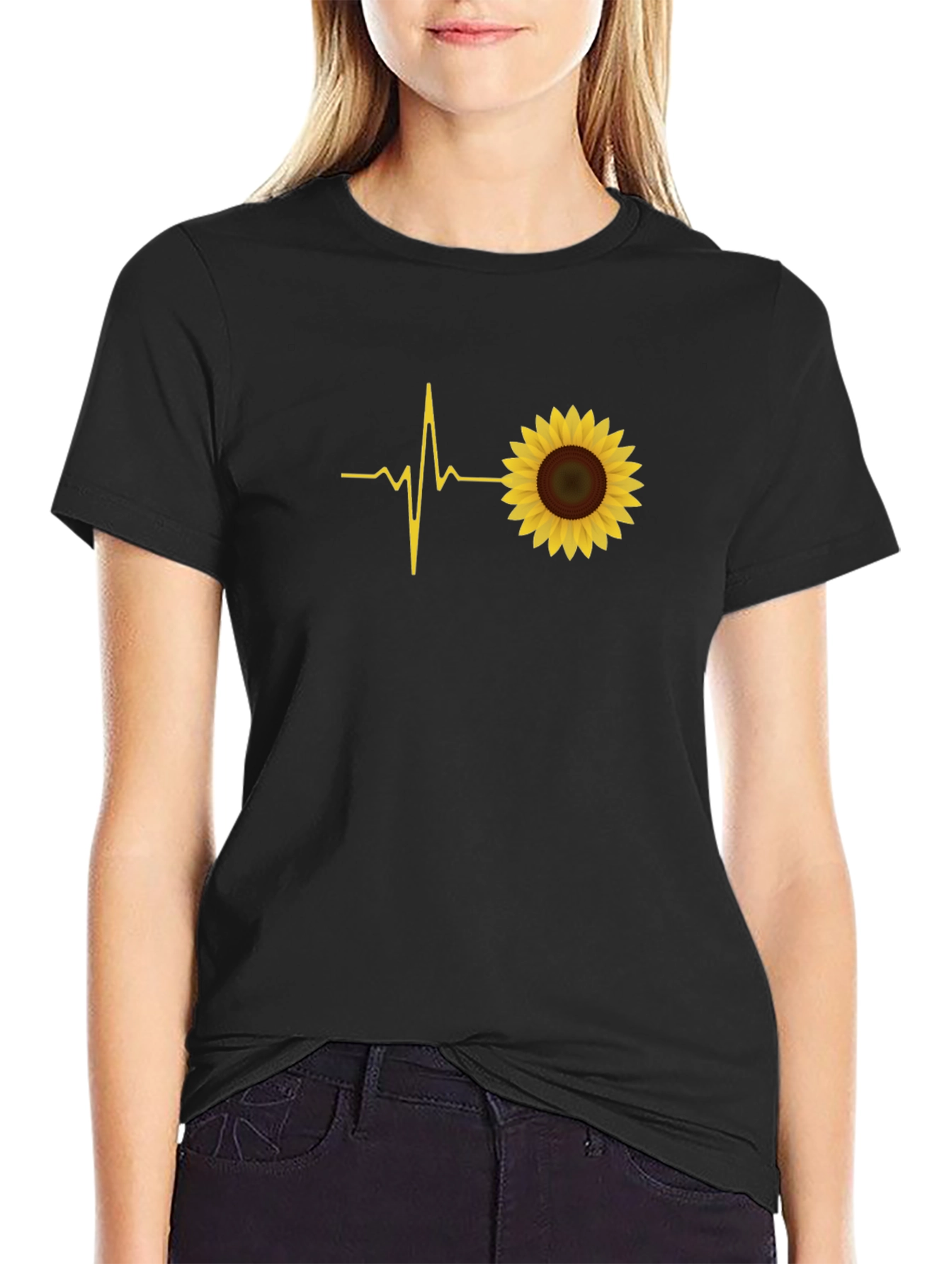 Sunflower Heartbeat Black Graphic Tee