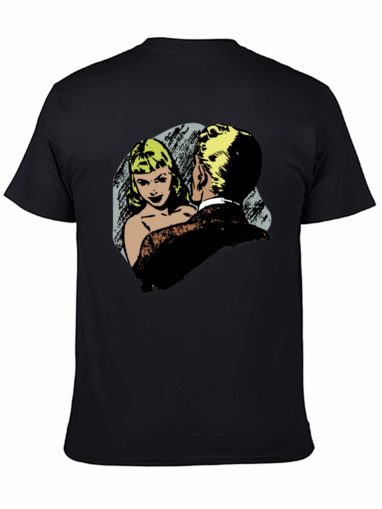 Retro Comic Couple Graphic T-Shirt - Black