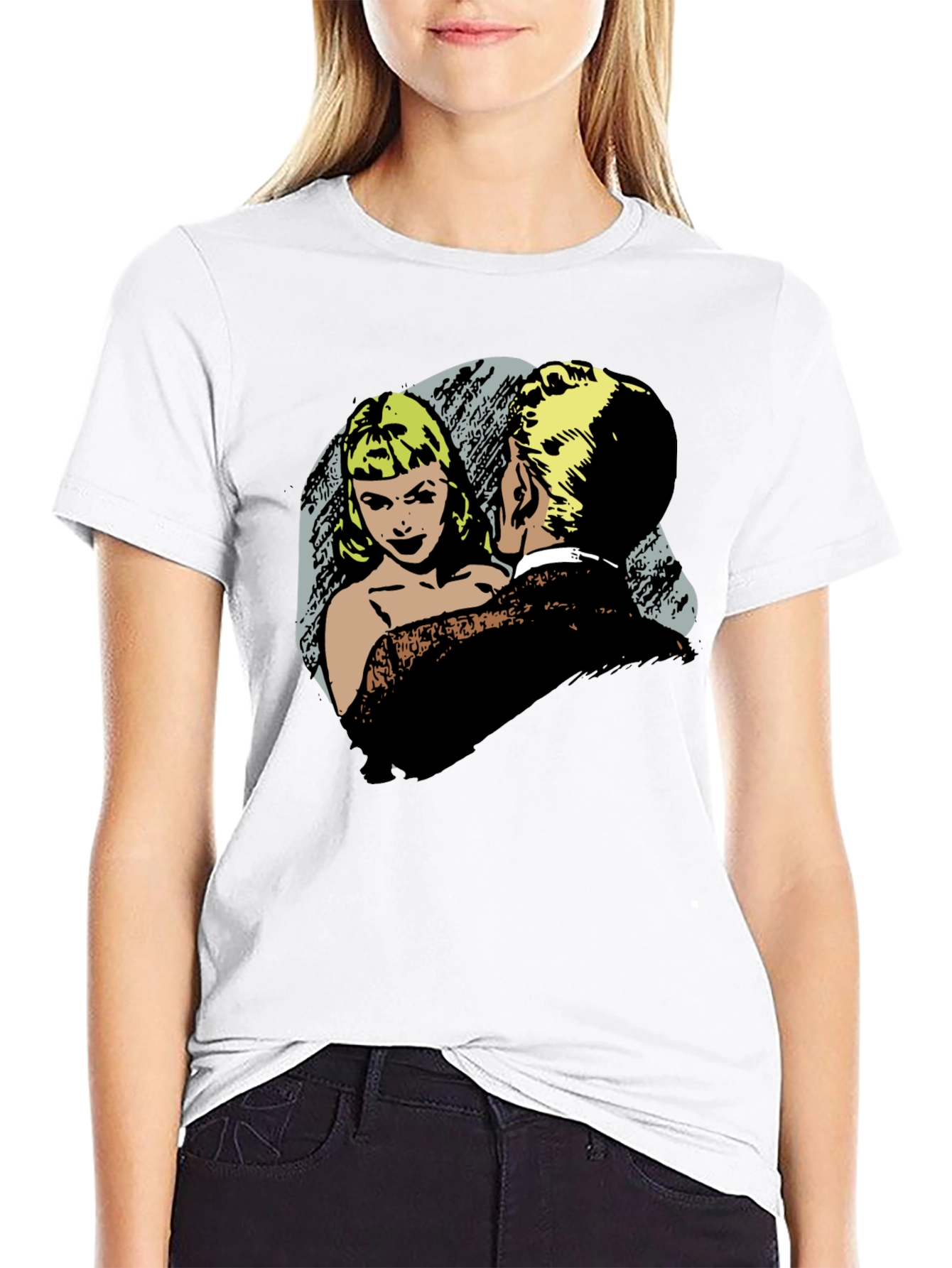 Retro Comic Couple Graphic T-Shirt - Black