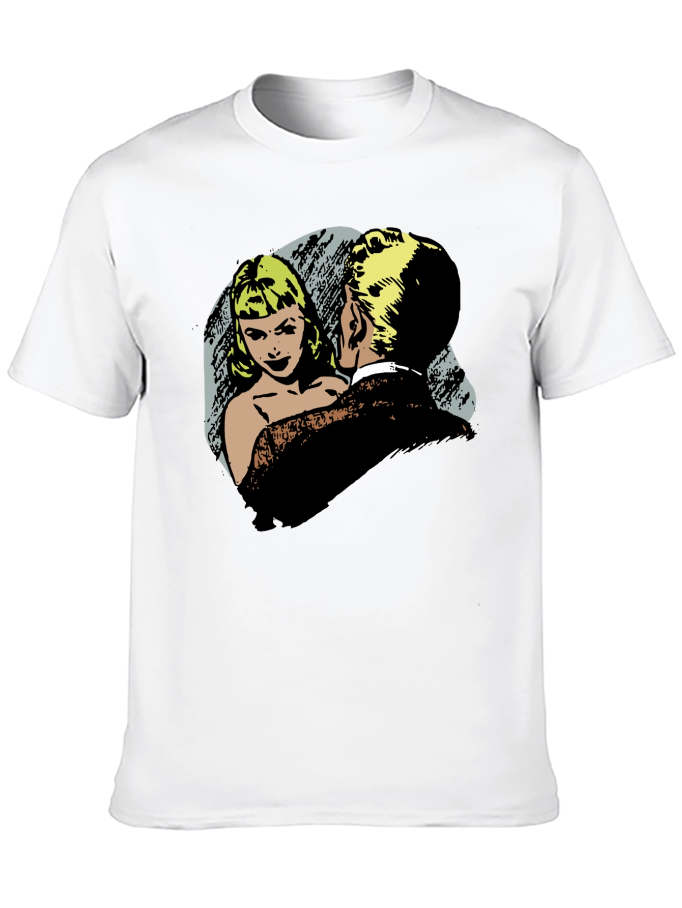 Retro Comic Couple Graphic T-Shirt - Black