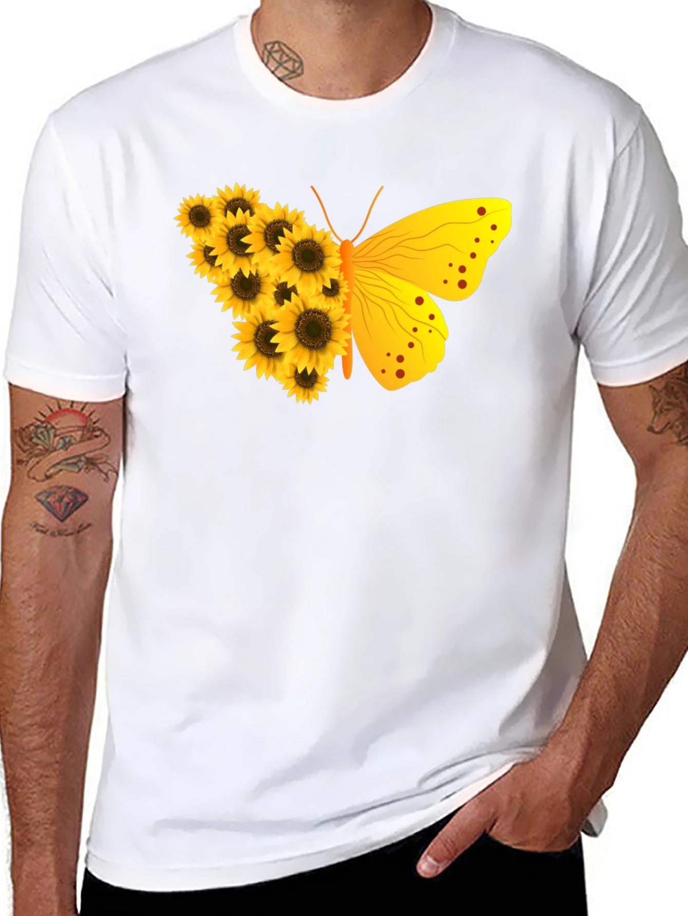 Sunflower Butterfly Graphic T-Shirt