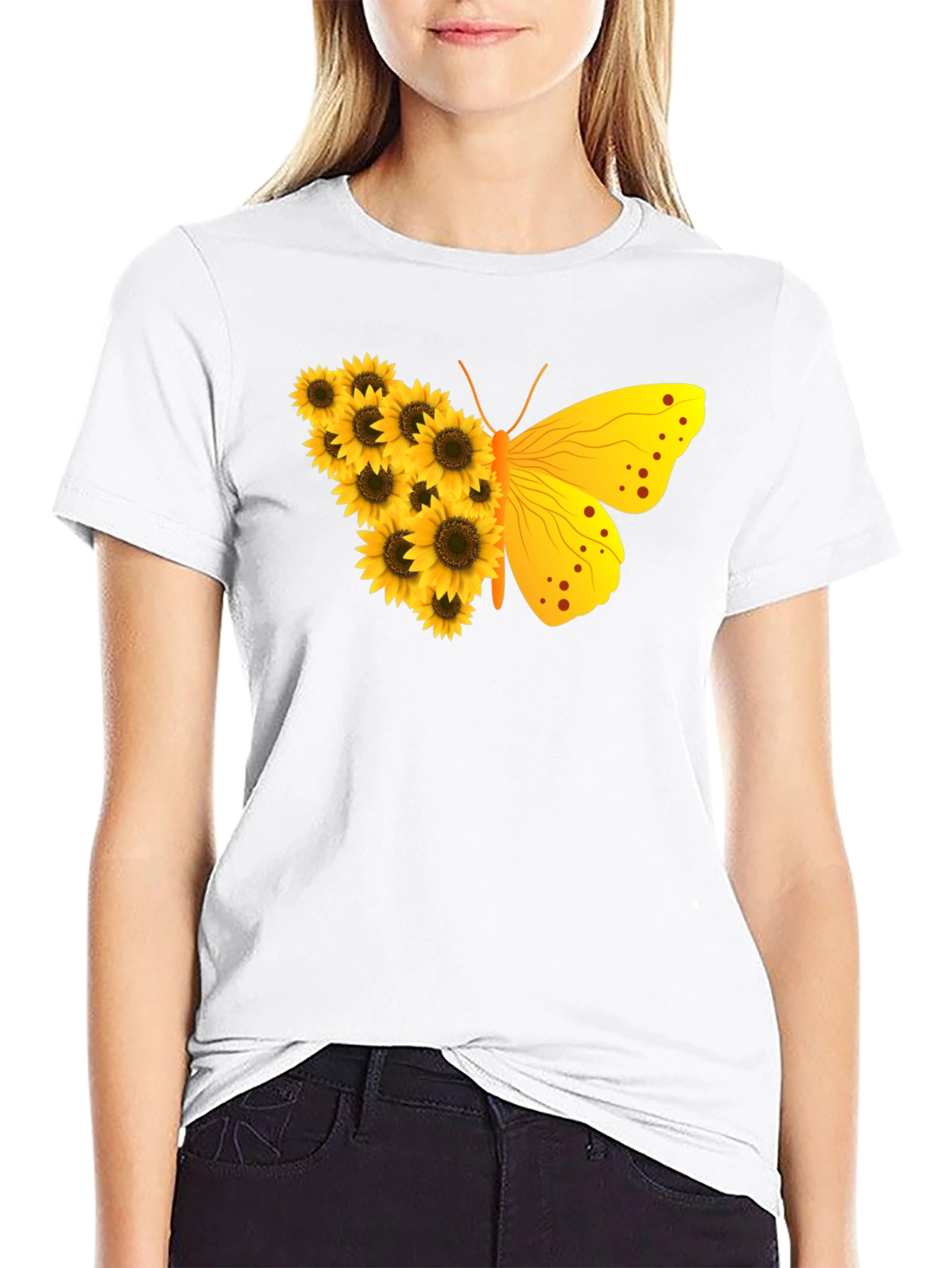 Sunflower Butterfly Graphic T-Shirt
