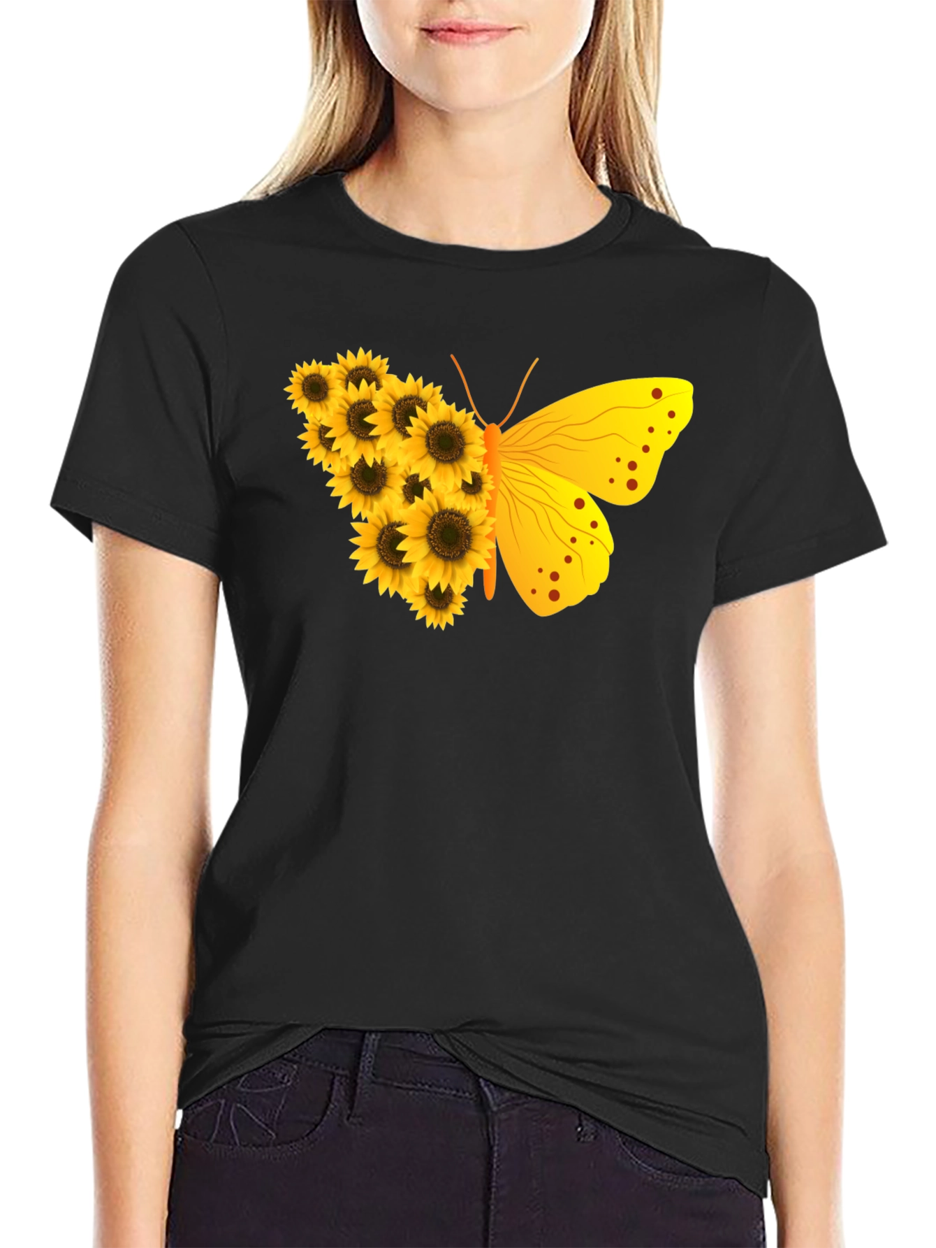 Sunflower Butterfly Graphic T-Shirt