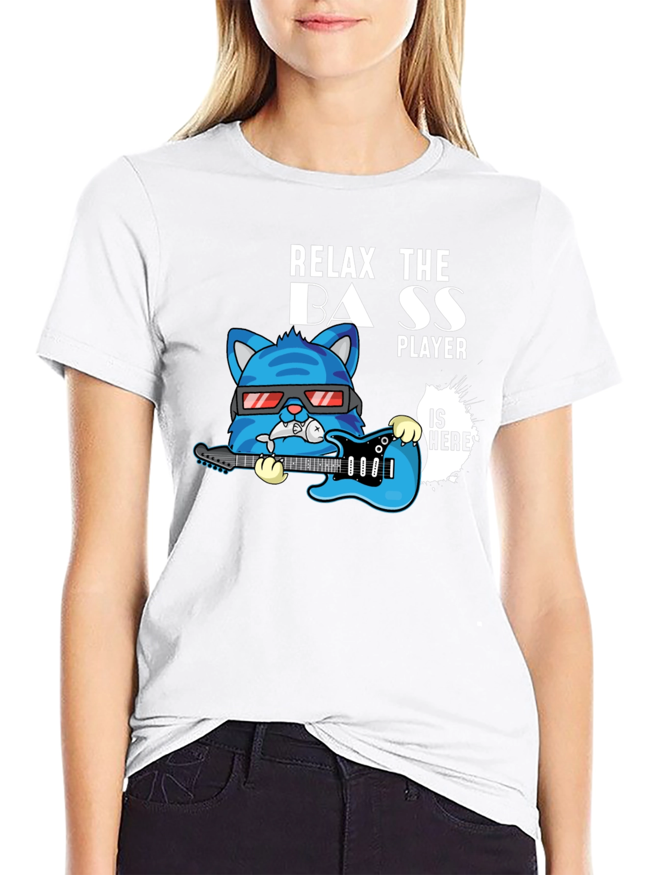 Relax The Bass Player Cat Graphic T-Shirt