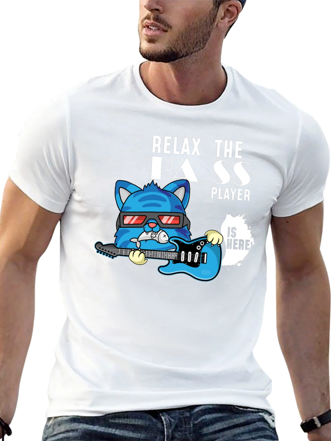 Relax The Bass Player Cat Graphic T-Shirt