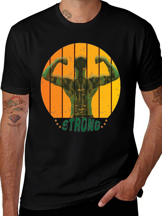 Mens Black Strong Muscle Graphic T-Shirt