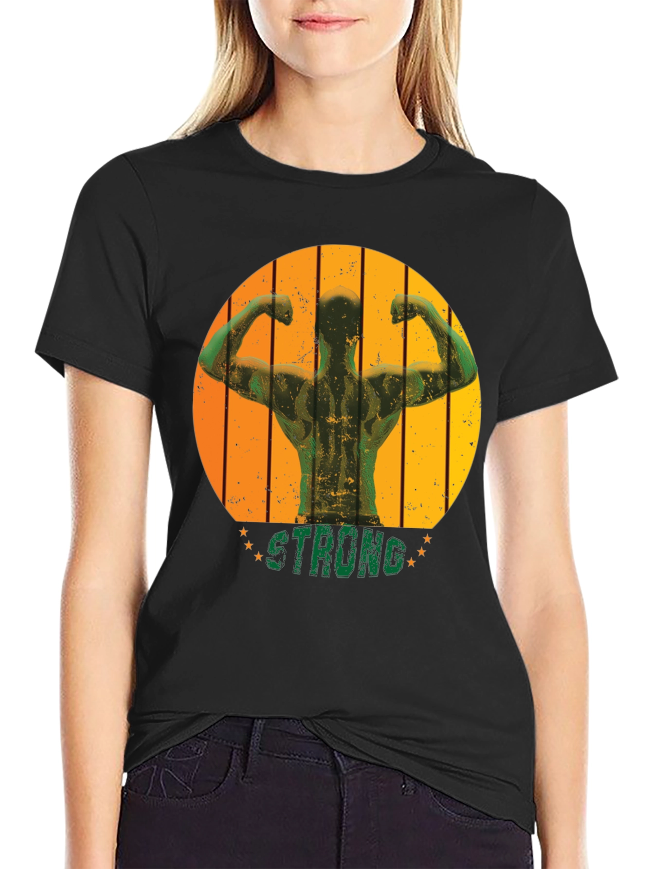 Mens Black Strong Muscle Graphic T-Shirt