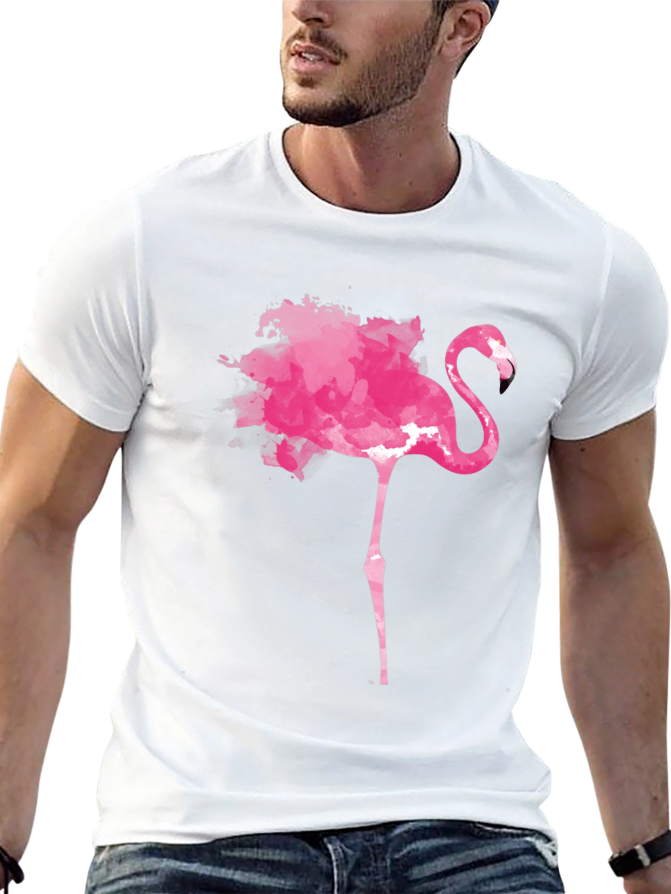 Pink Flamingo Graphic Tee - Trendy Mens Black T-Shirt