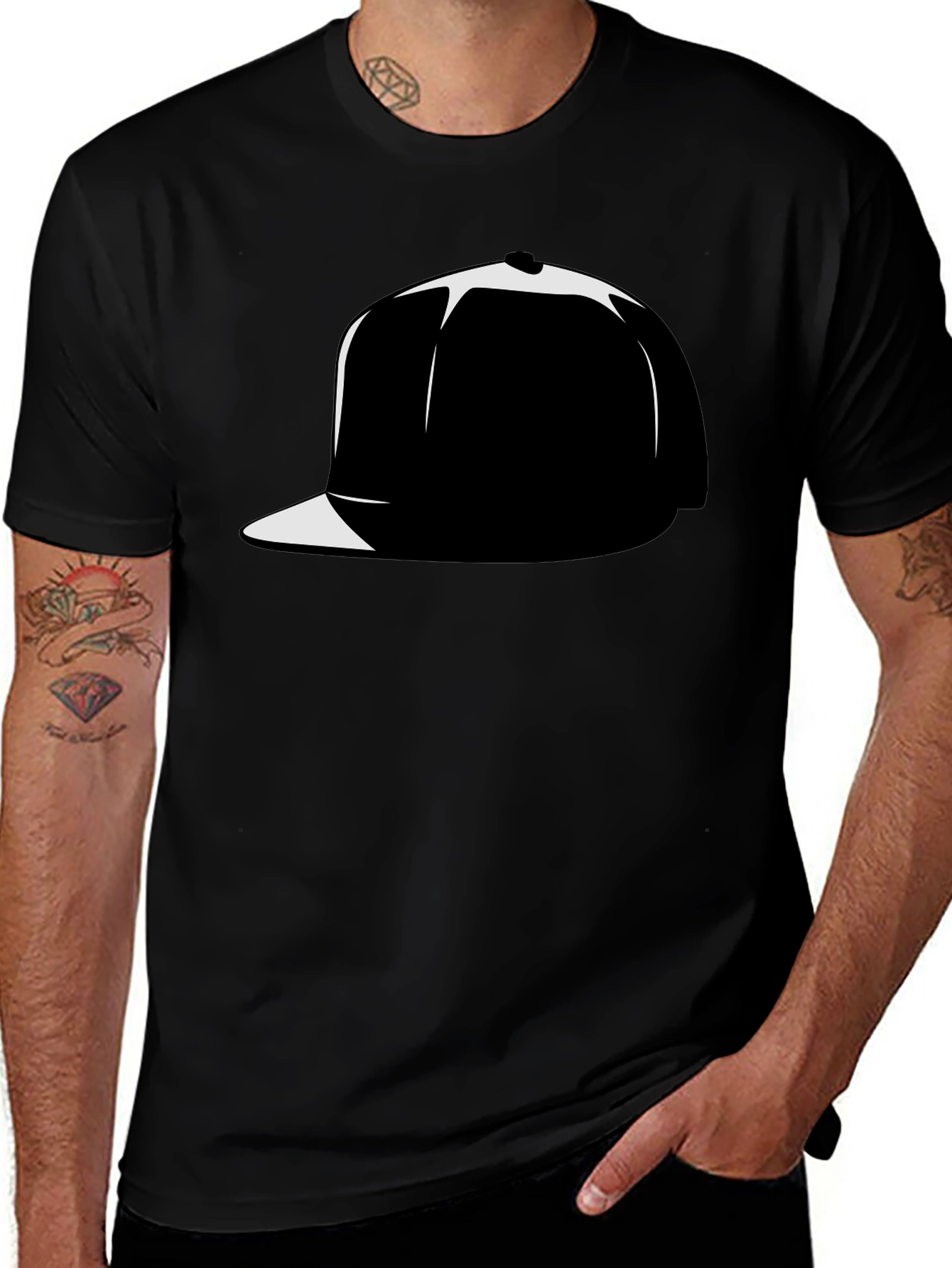 Black T-Shirt with Hat Graphic Tee
