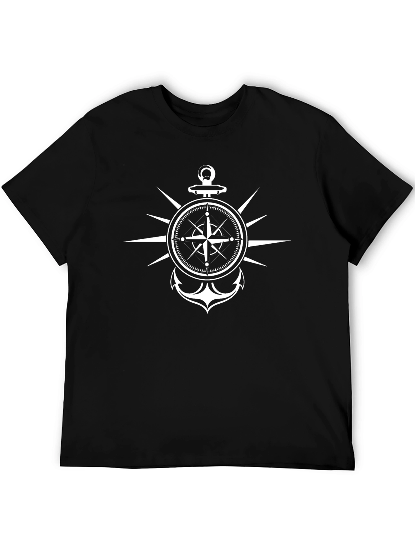 Nautical Compass & Anchor Graphic Black T-Shirt
