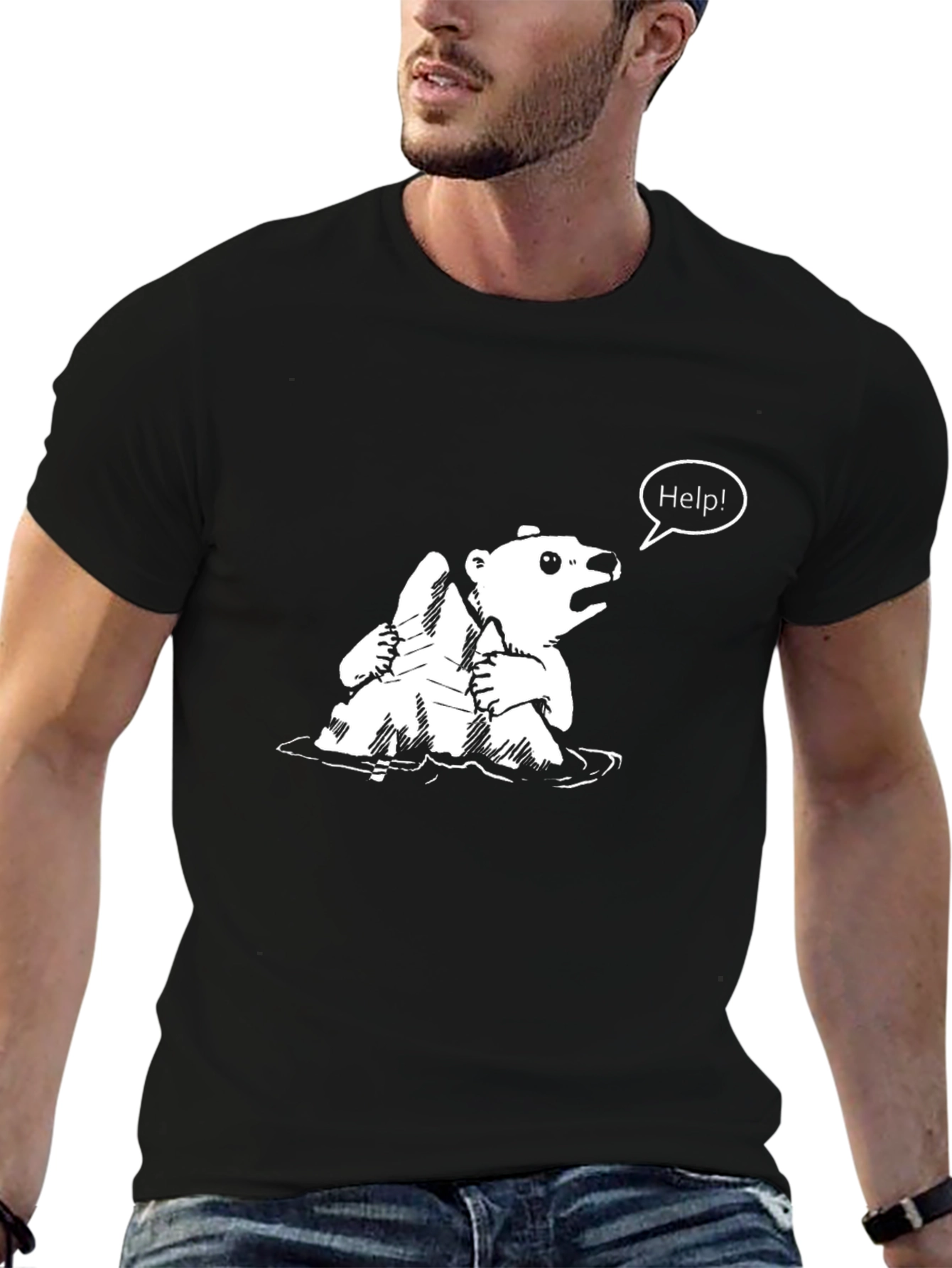 Distressed Polar Bear Help Graphic T-Shirt