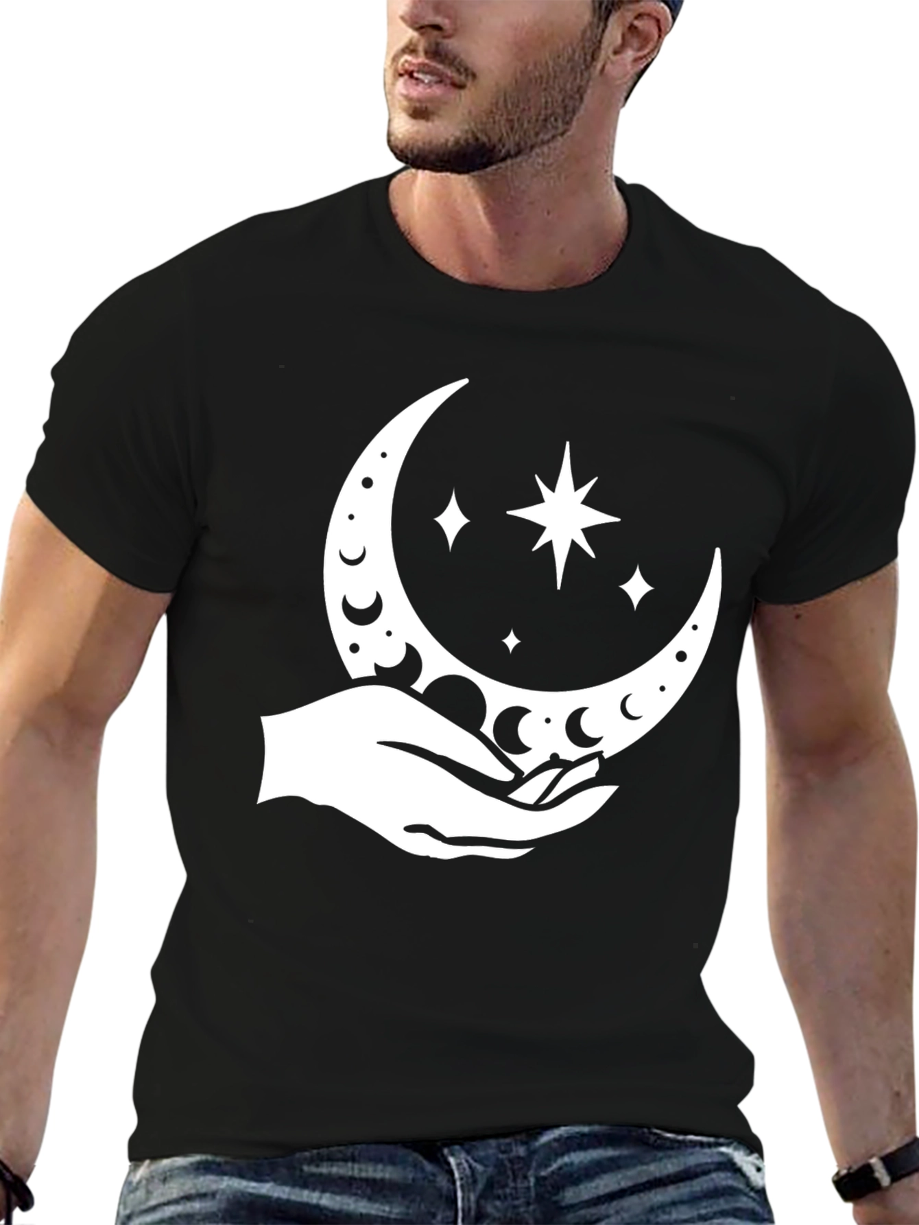Celestial Hand Graphic Tee - Black Cotton Blend