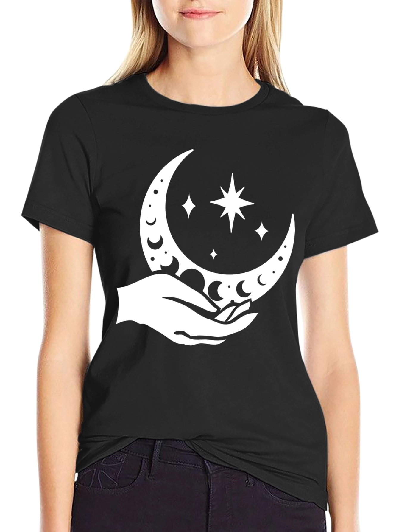 Celestial Hand Graphic Tee - Black Cotton Blend