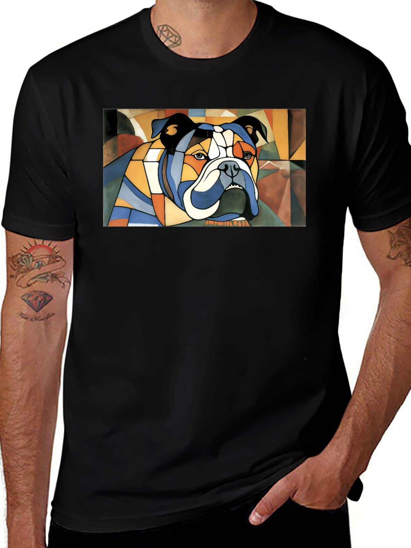 Abstract Bulldog Graphic Tee - Black