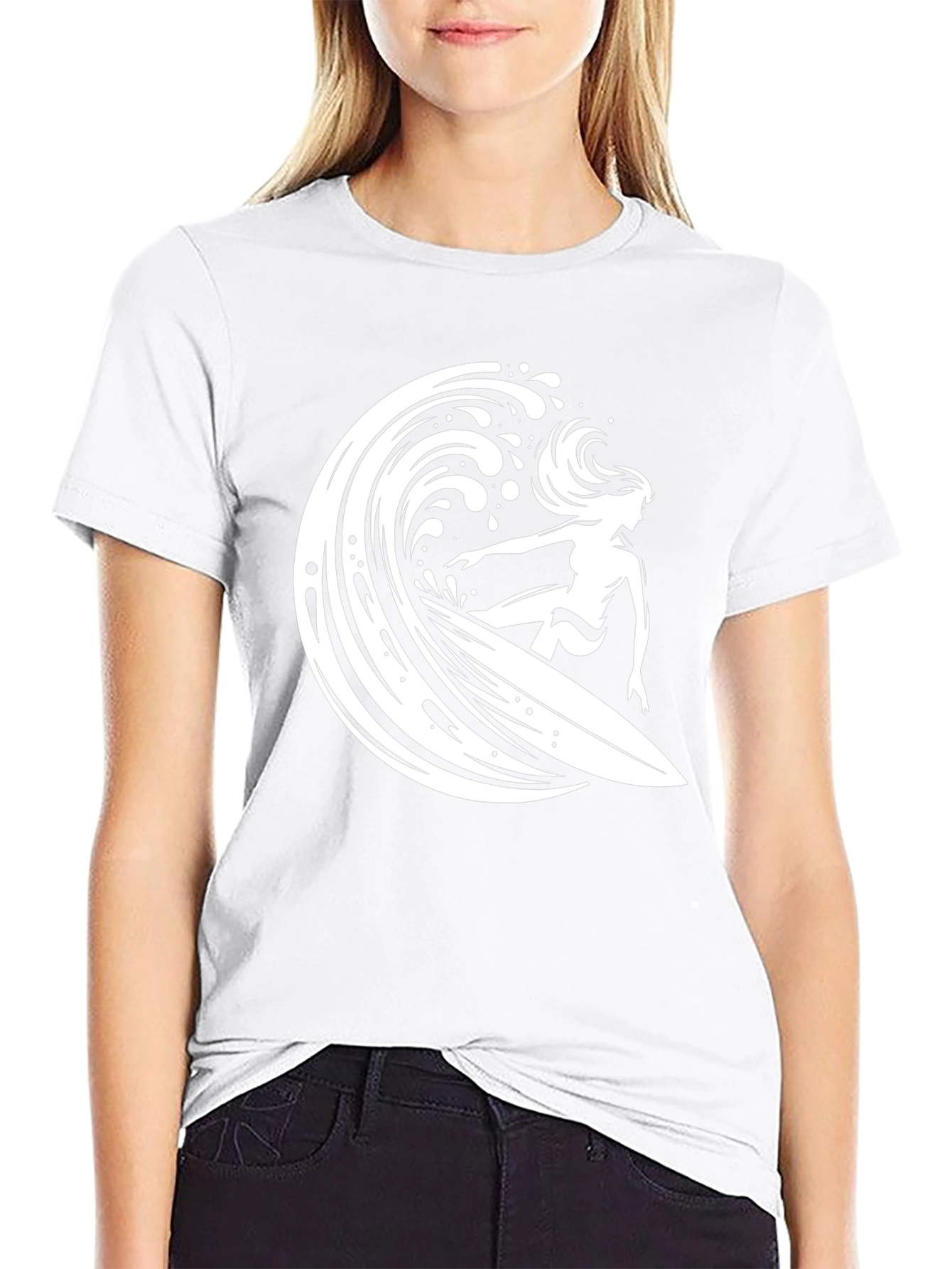 Surfer Girl Wave T-Shirt - Black
