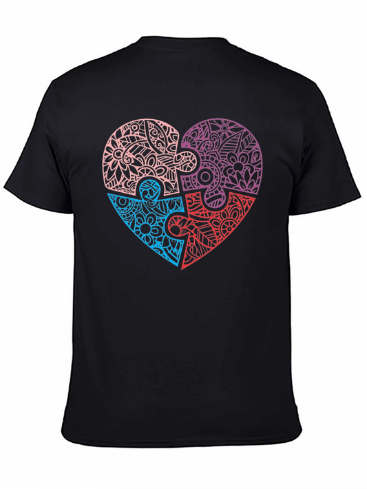 Heart Puzzle Piece Graphic Tee - Black