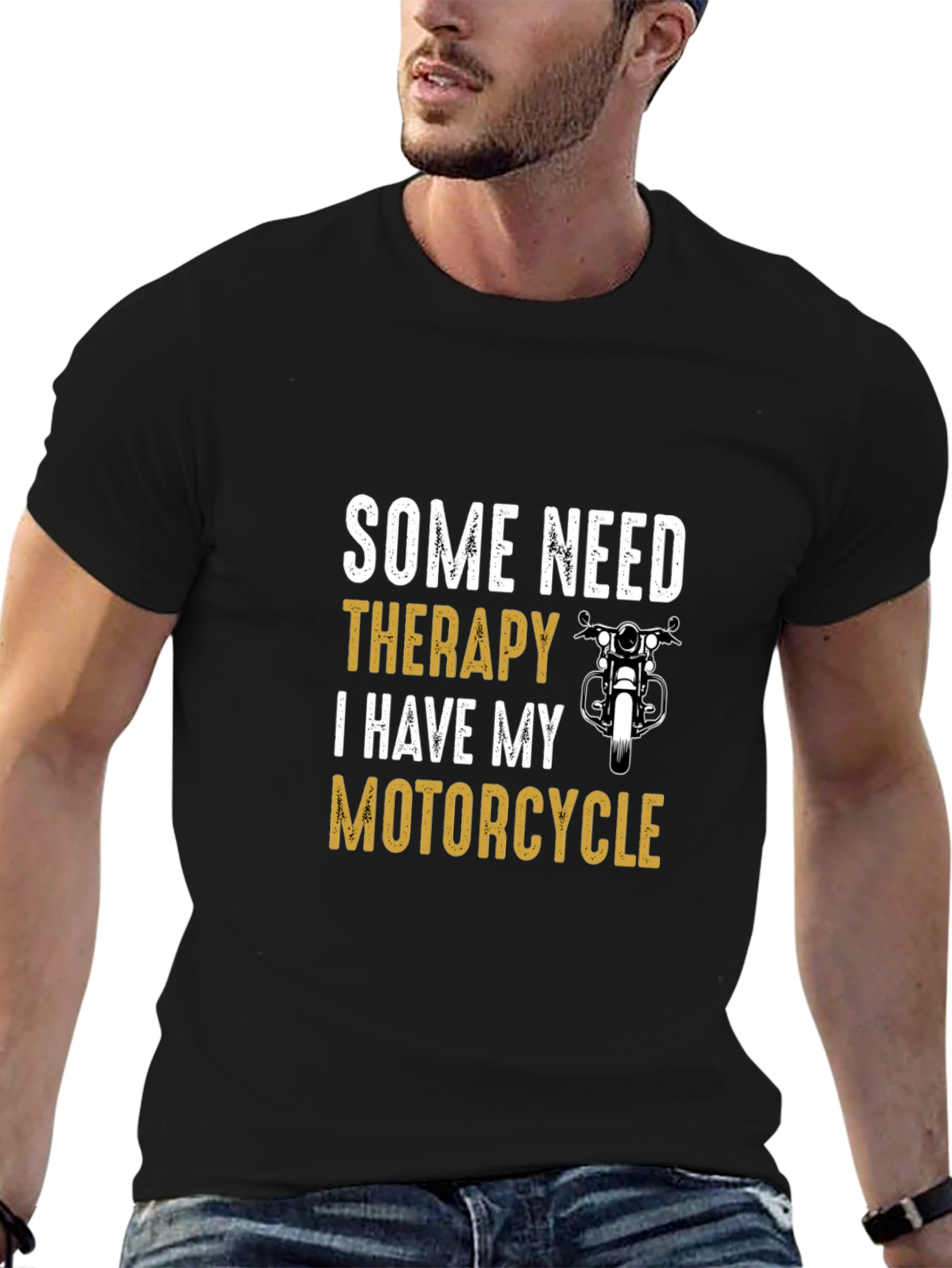 Motorcycle Therapy Graphic T-Shirt - Black Cotton Tee