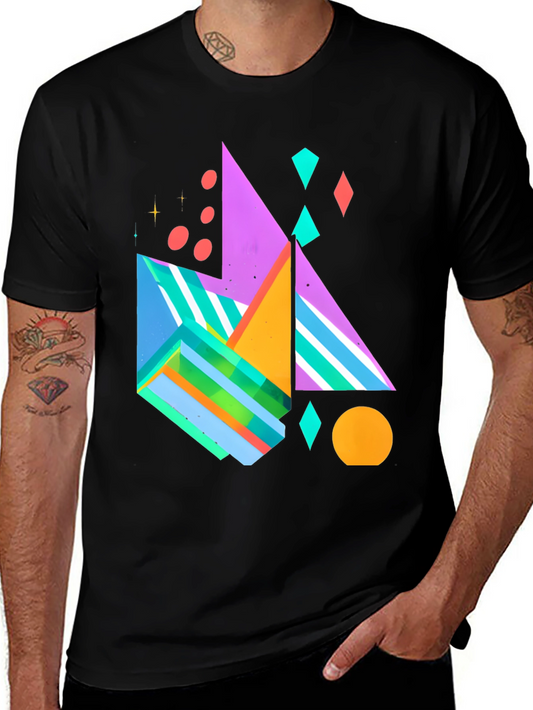 Geometric Pattern Black Graphic Tee