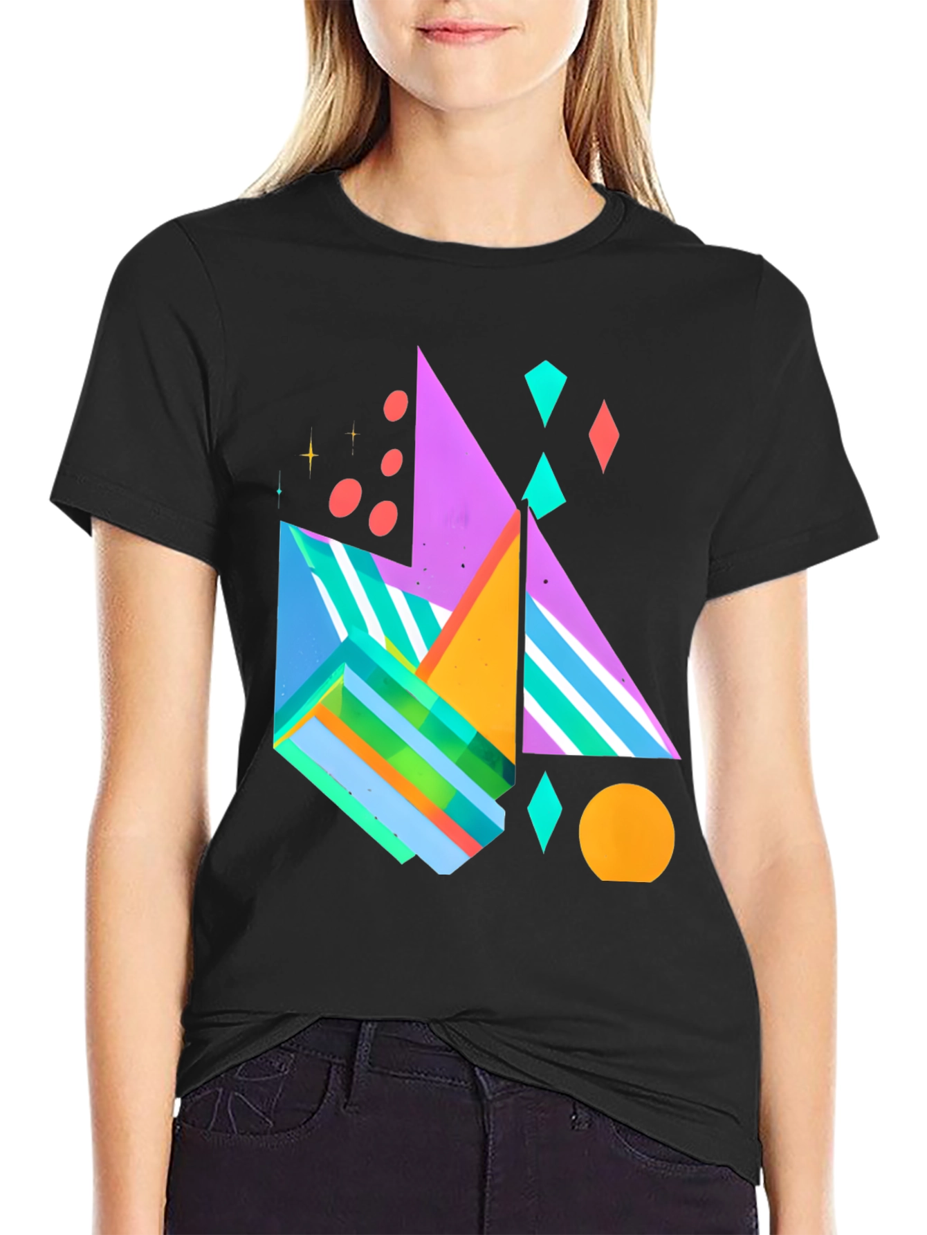 Geometric Pattern Black Graphic Tee