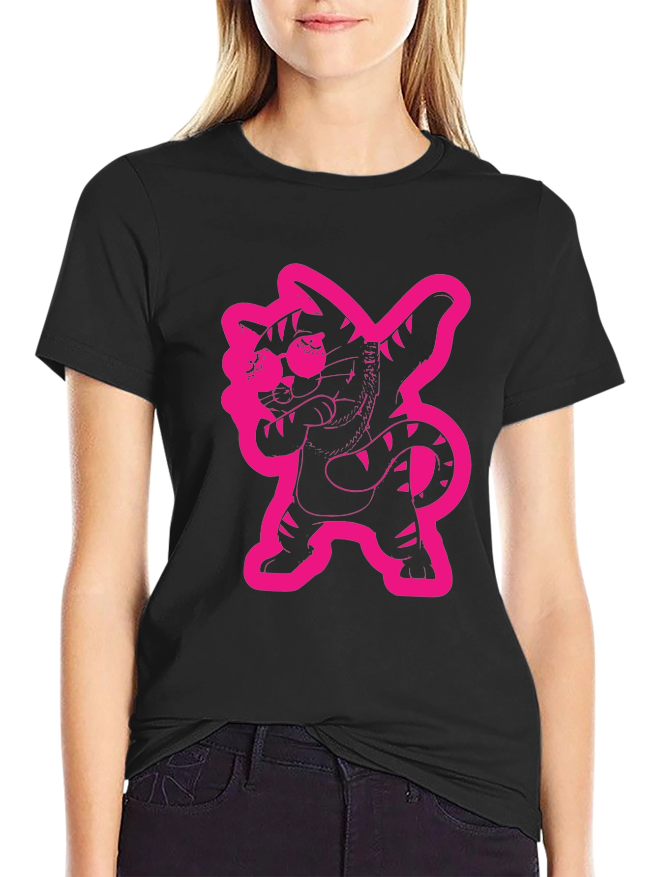 Dabbing Cat Graphic Tee - Cool Black T-Shirt