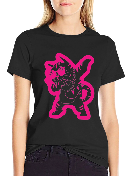 Dabbing Cat Graphic Tee - Cool Black T-Shirt