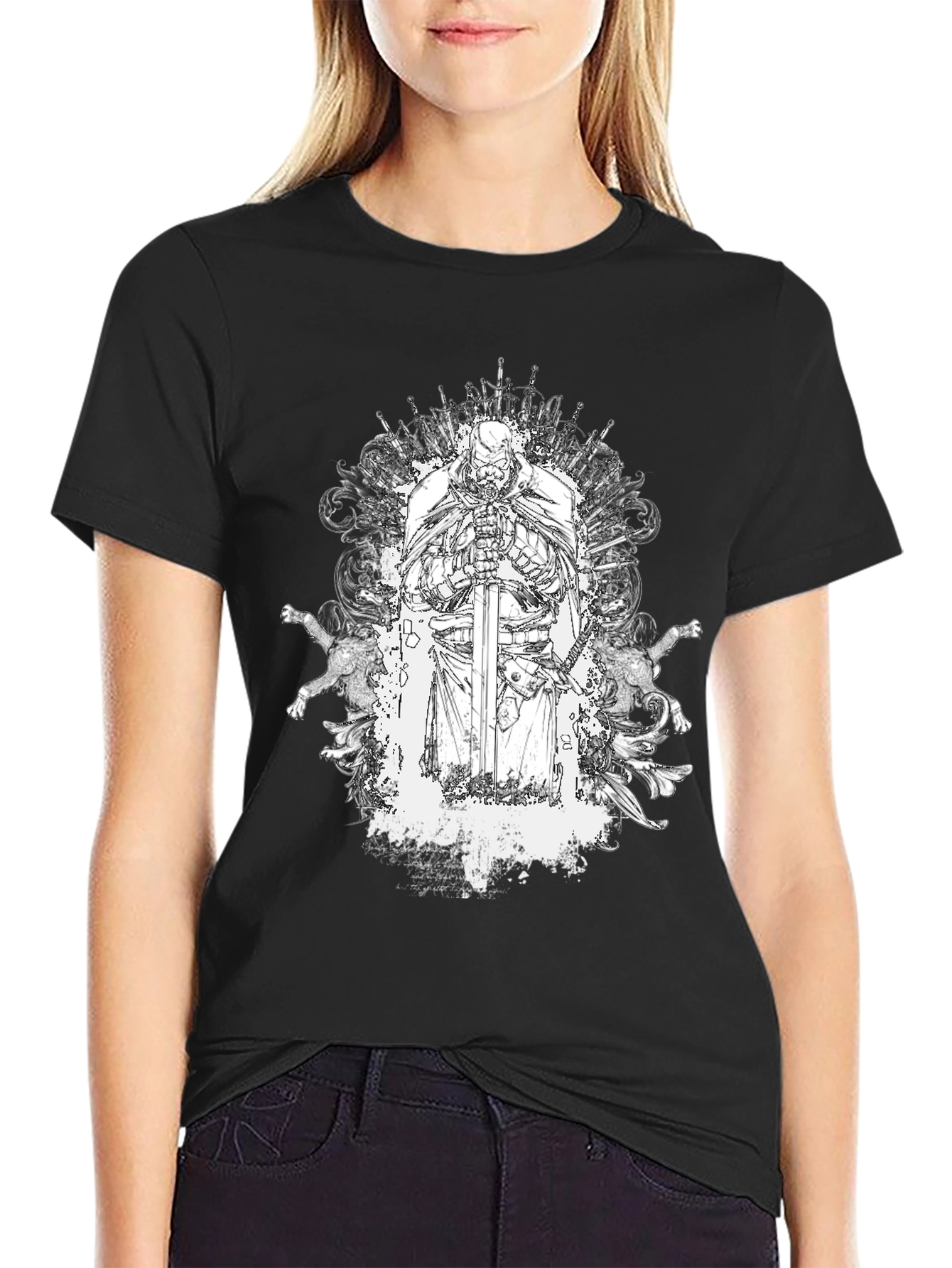 Knightly Warrior Graphic Tee - Black Cotton