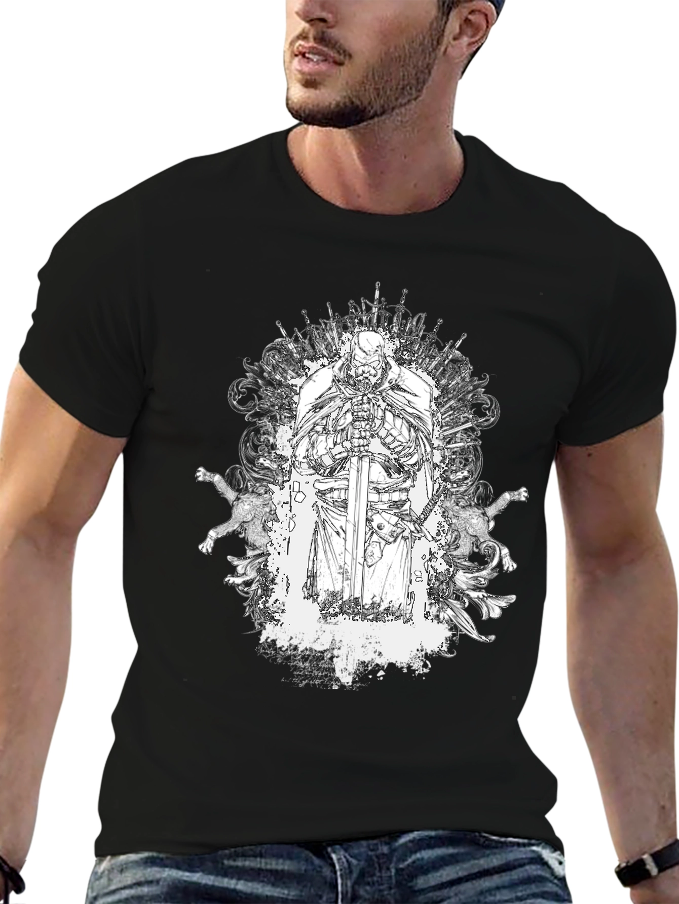 Knightly Warrior Graphic Tee - Black Cotton