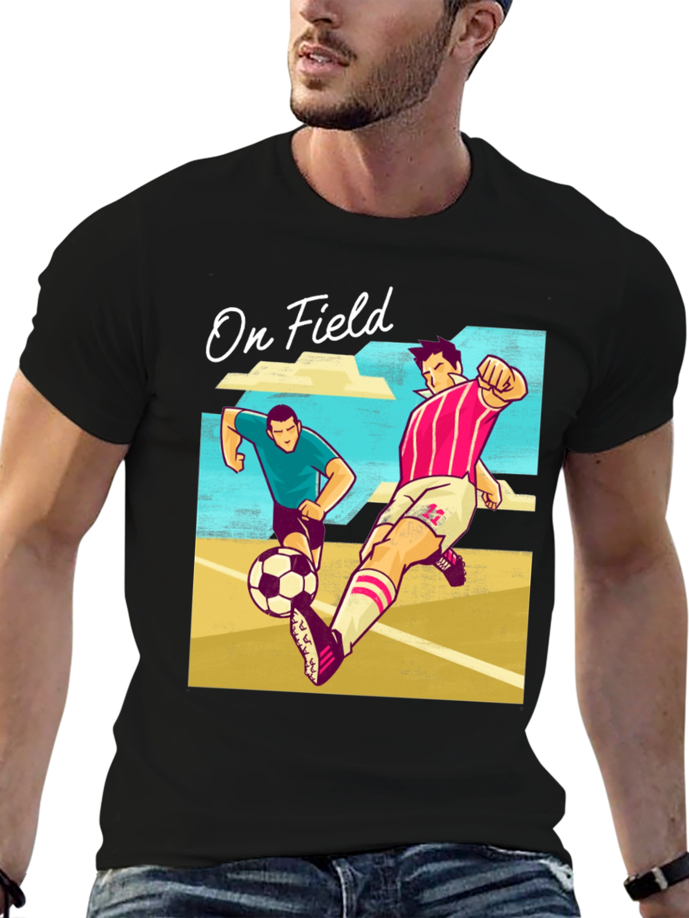 On Field Graphic T-Shirt | Soccer Players Cartoon Print